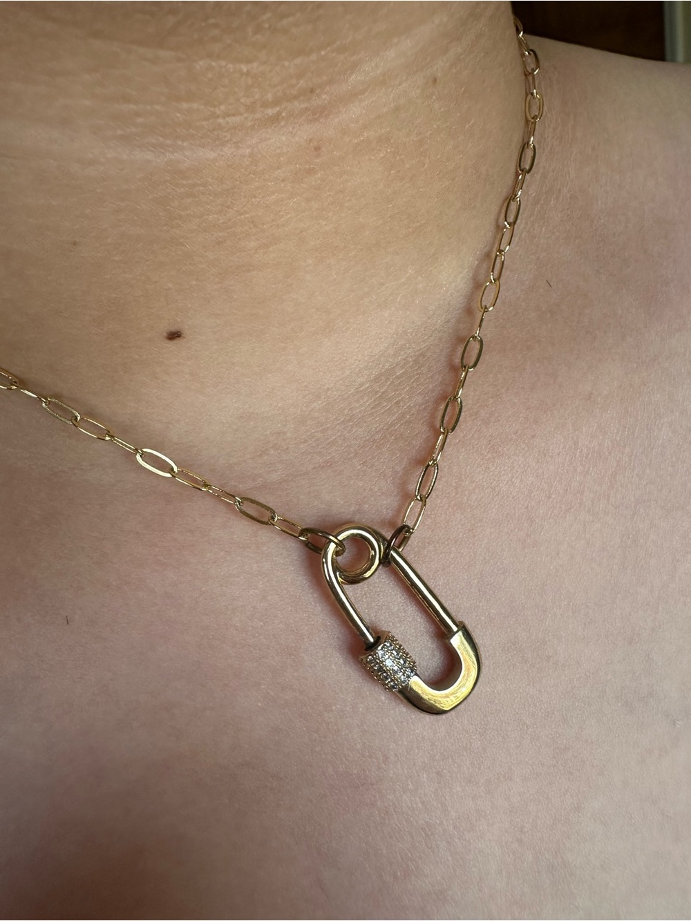 Gold Carabiner Pendant Necklace - Dainty Paperclip Chain
